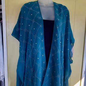 Teal Jessica McClintock Jewel Studded Kimono.
